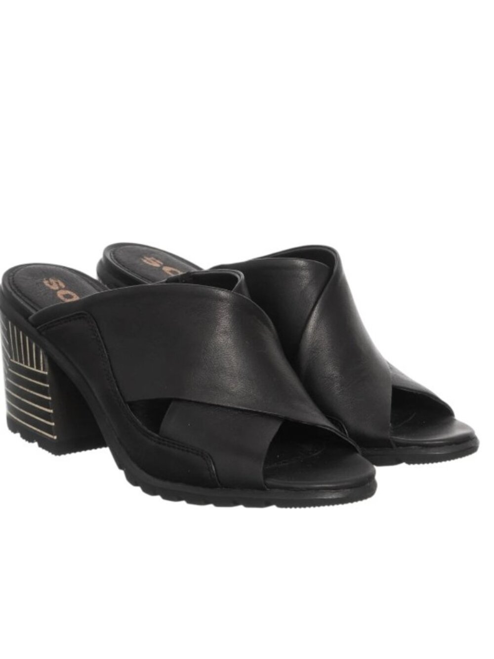 Sorel Women's Black Nadia Slapi Leather Block Heel Mule Sandal Size 6.5